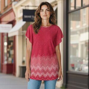 Sunkissed Couture Flutter Sleeve Tunic Top/Coverup/Dress S Pink & White #188G